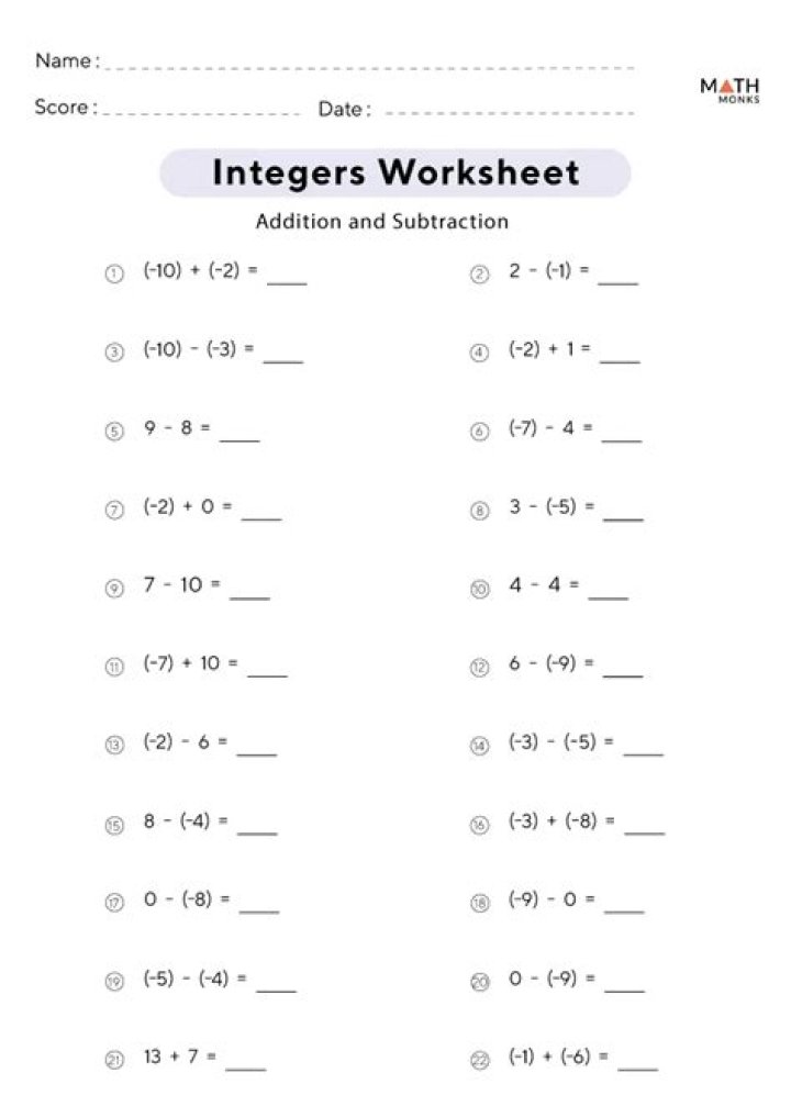 Class 7 Integer Worksheet with Answers PDF – Download Now