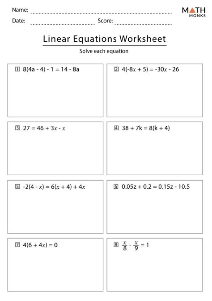 Class 7 Linear Equations Worksheet with Answers PDF – Instant Download