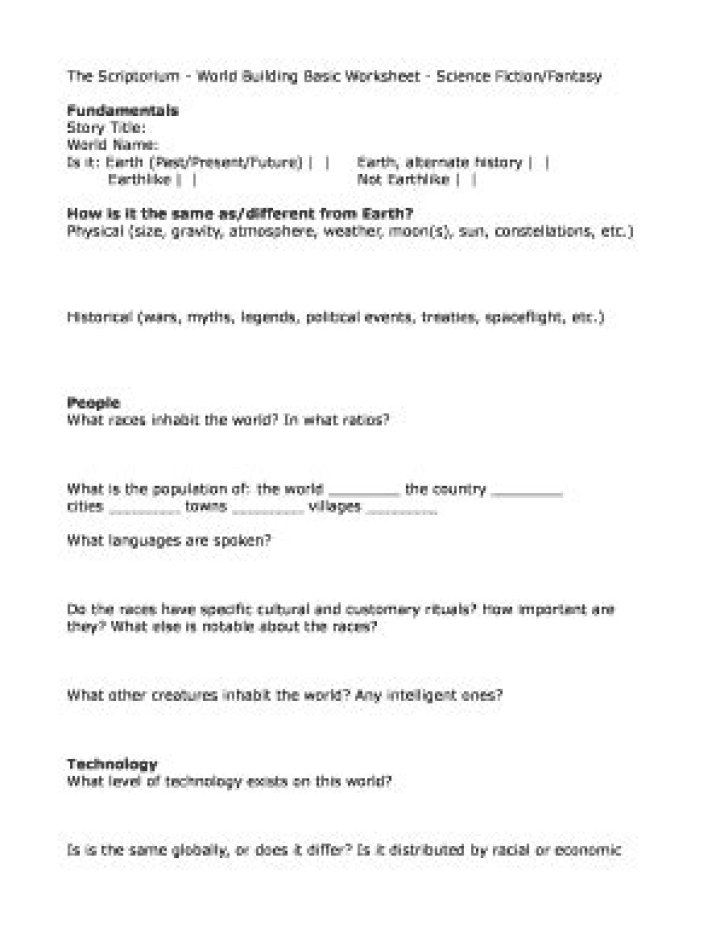 Free World Building Worksheet PDF: Create Your Universe with Ease