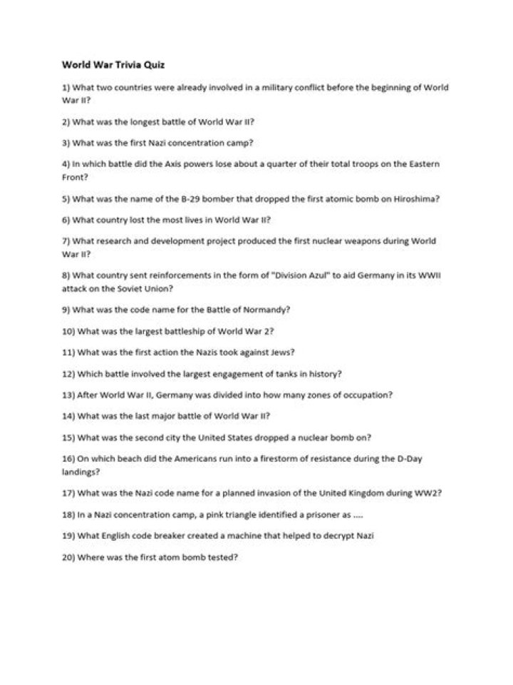 World War 2 Quiz Questions and Answers PDF – Test Your Knowledge