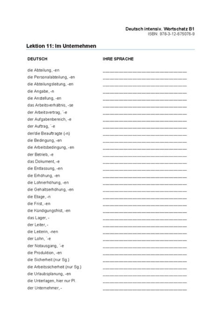 B1 Deutsch Wortschatz Liste PDF – Telc Prüfung Vorbereitung