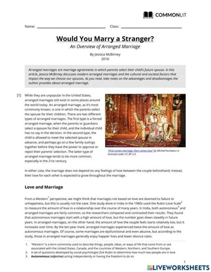 Would You Marry a Stranger? Commonlit Answer Key PDF