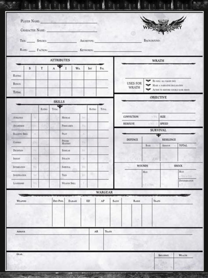 Wrath and Glory Character Sheet PDF – Download Free Game Power-Up