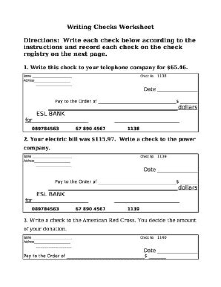 Free Writing Checks Worksheet PDF for Easy Budgeting