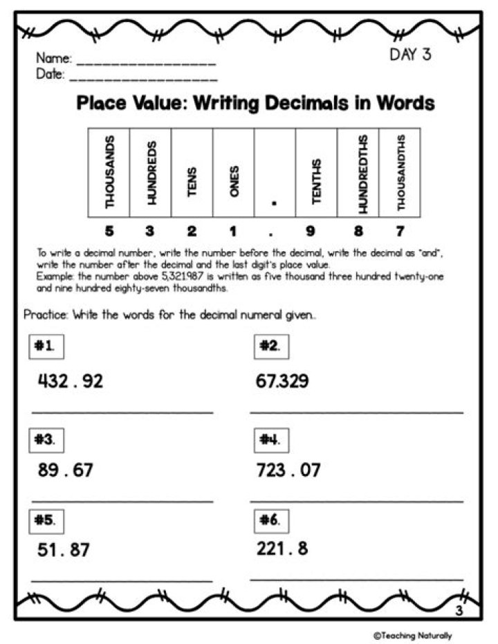 Writing Decimals in Words Worksheet with Answers PDF – Instant Practice