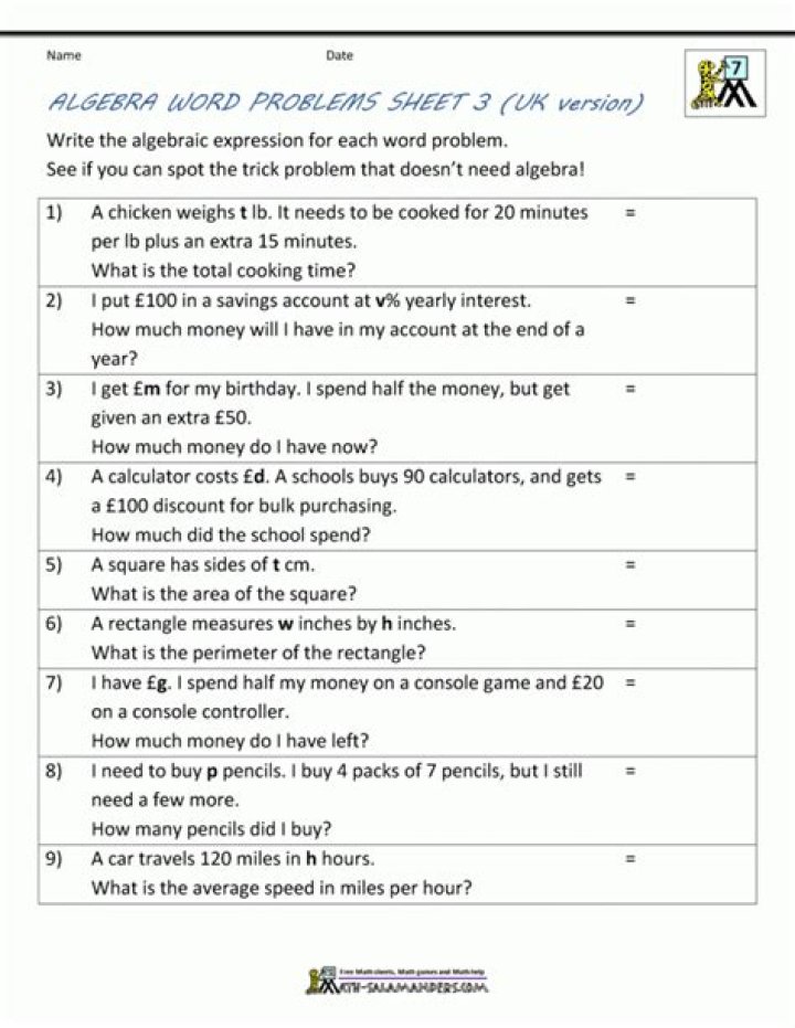 Free Writing Equations Word Problems Worksheet PDF