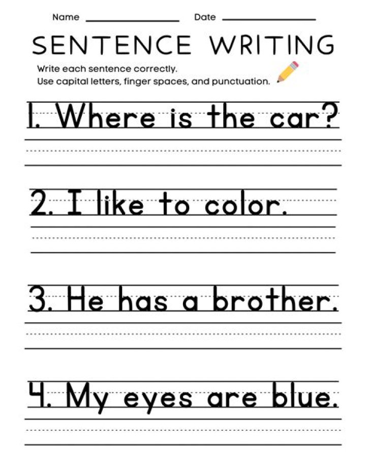 Free Writing Sentences Worksheets for Kindergarten PDF Download