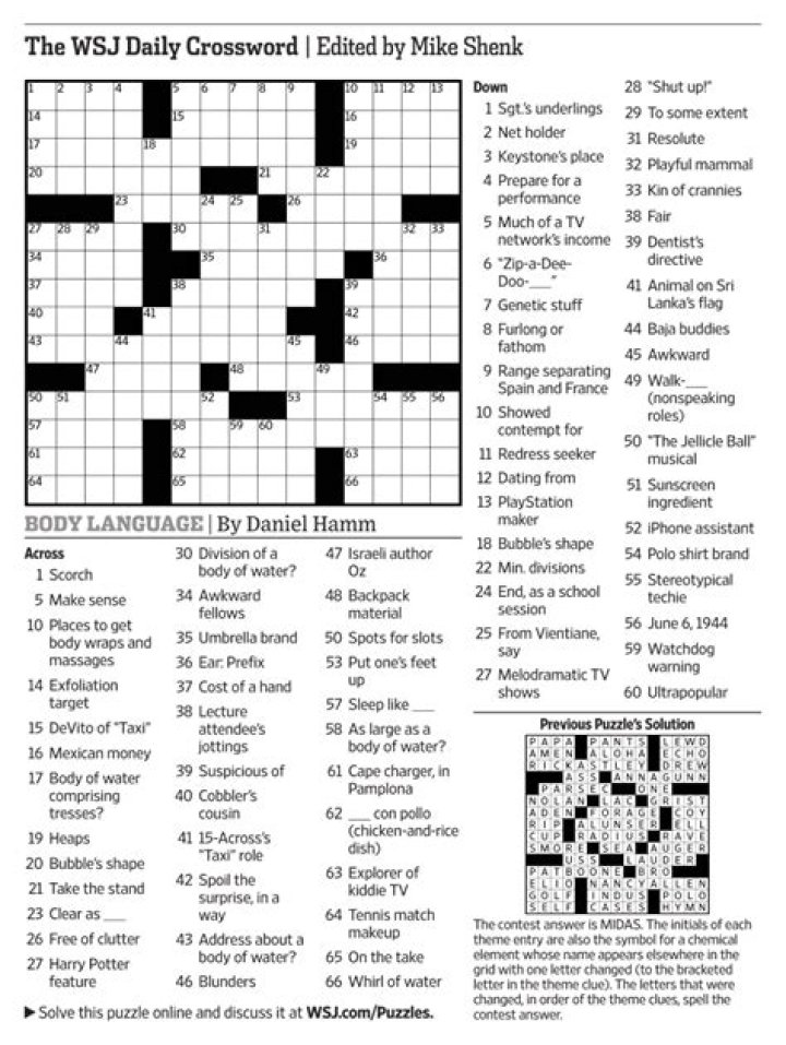 WSJ Crossword Puzzle Answers Today PDF – Instant Download