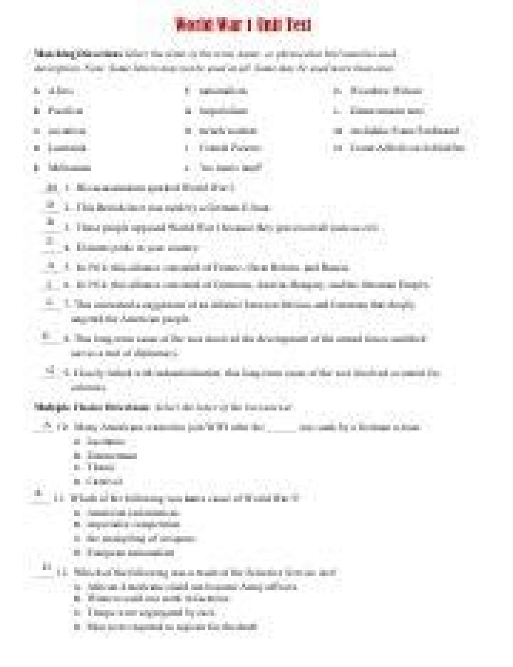 WW1 Test PDF: Historical Military Exam Papers for Research