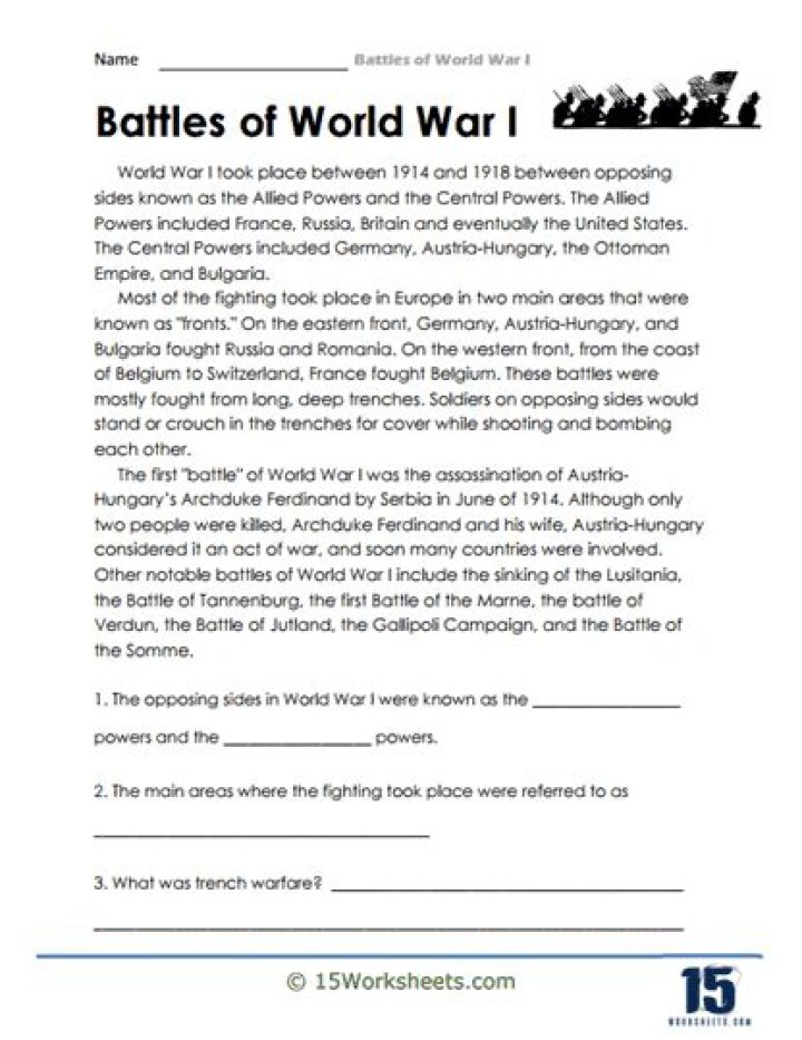 WW1 Worksheets PDF: Free Printable History Resources for Students