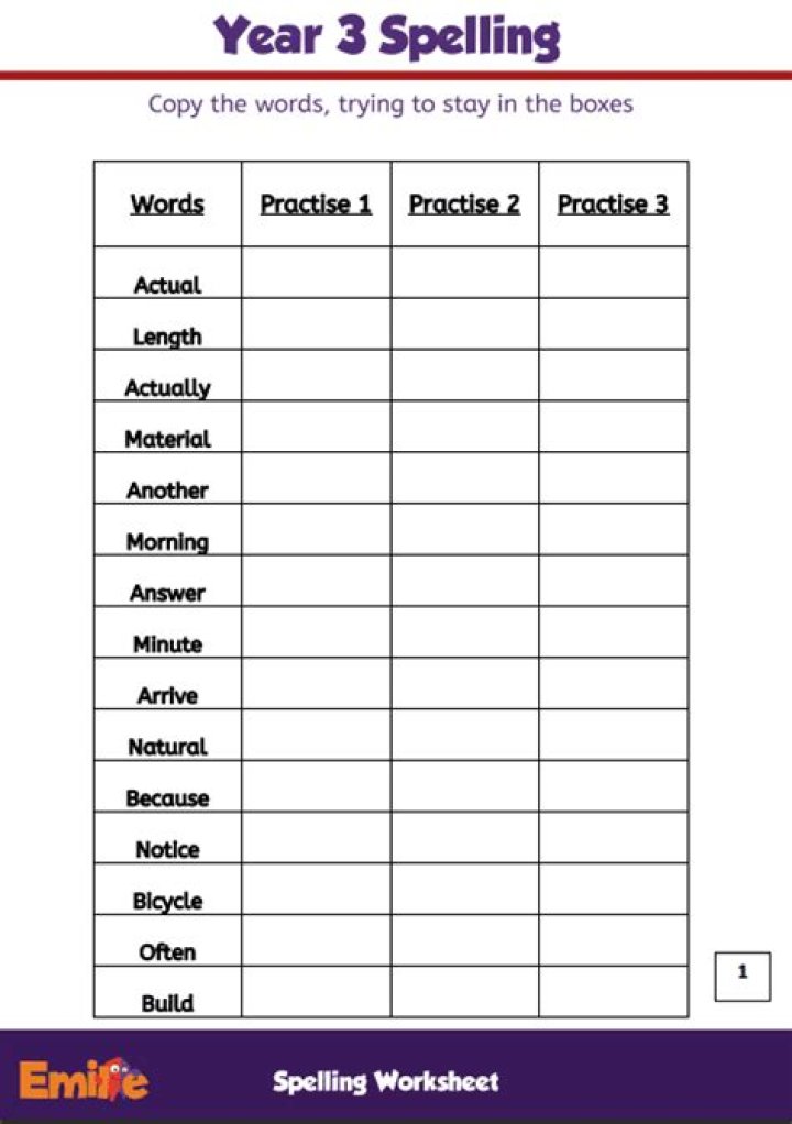 Year 3 Spellings Worksheets PDF – Perfect Practice for Primary Teachers