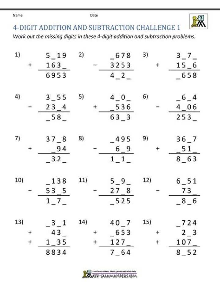 Year 4 Addition and Subtraction Worksheets PDF Download