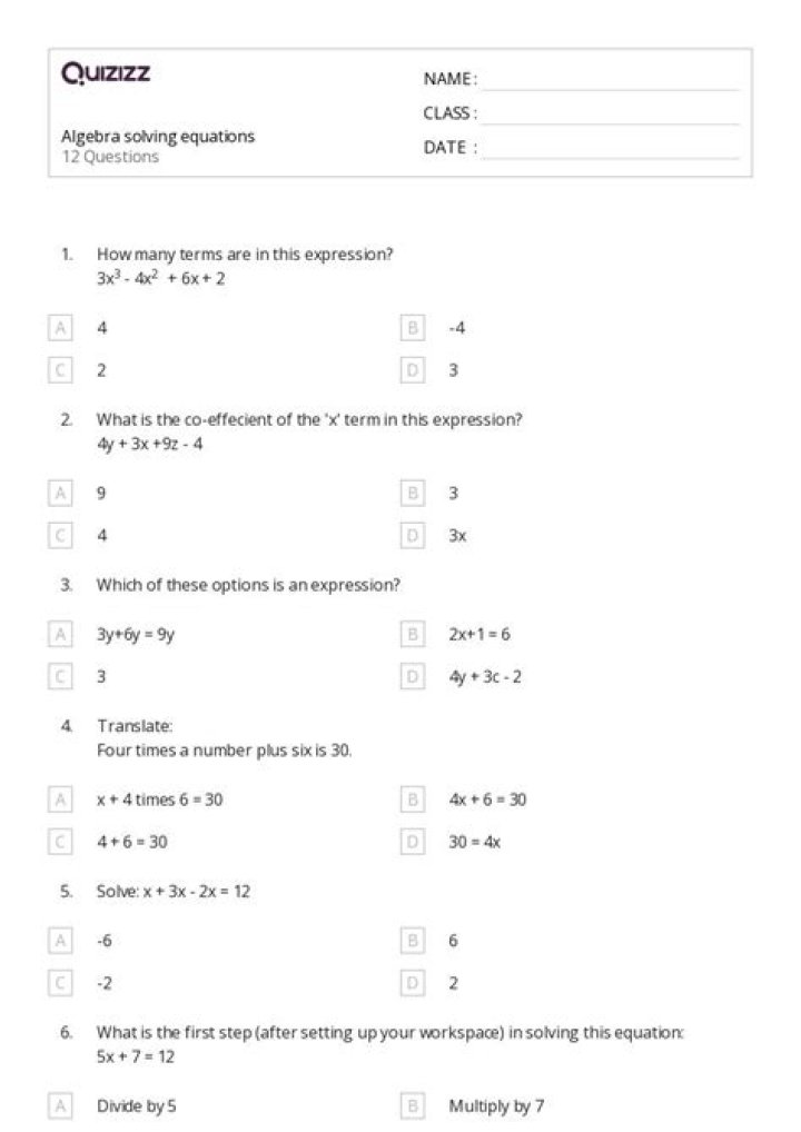Free Year 7 Algebra Worksheets PDF – Instant Download