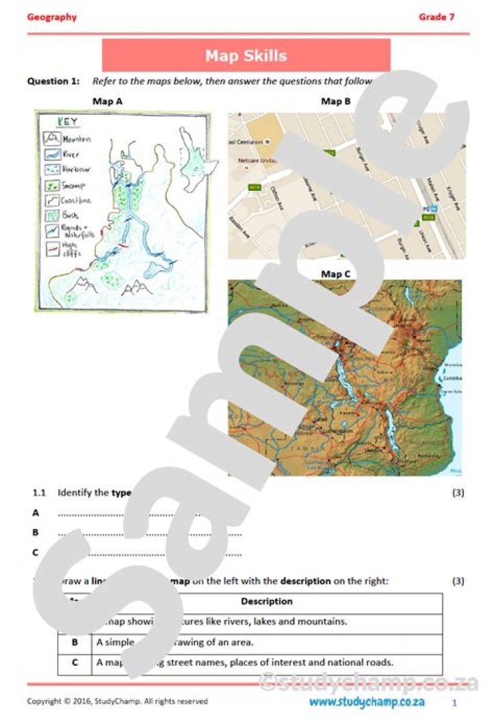 Year 7 Geography Map Skills Worksheets with Answers PDF