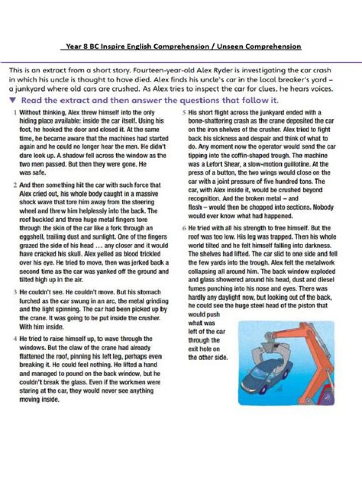 Year 8 English Comprehension PDF with Answers