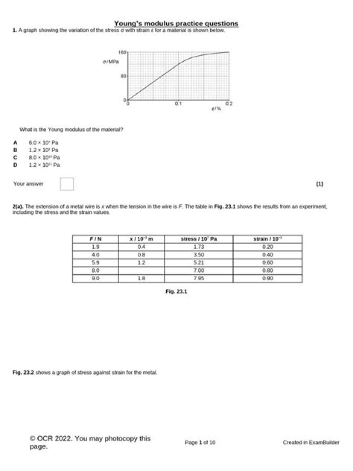 Young's Modulus Questions & Answers PDF: Expert Study Guide